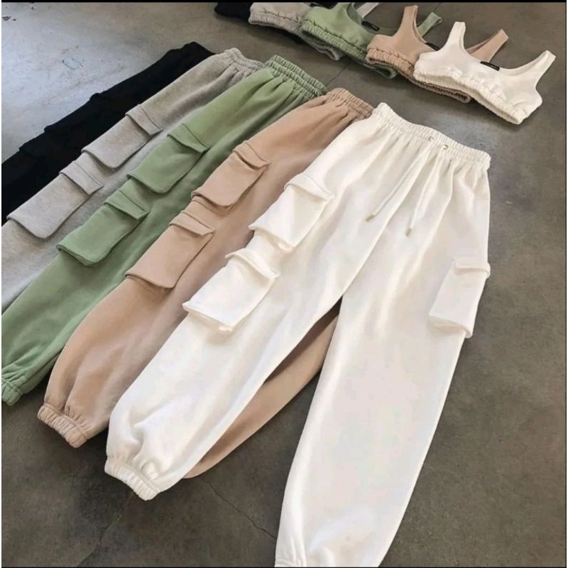 Jogger Twice Pants Celana Wanita Korean Style Fleece