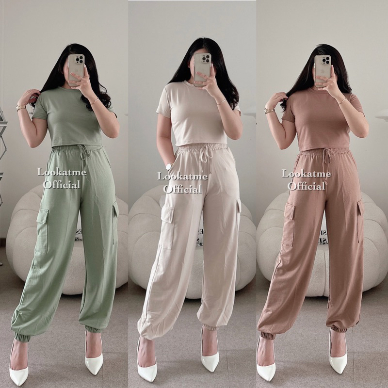 MAUREL SET - Setelan Atasan Jogger Cargo Wanita
