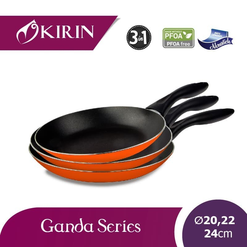 Wajan Fry Pan Teflon Kirin Ganda Set 3 in 1 Frypan 20 22 24 cm Set