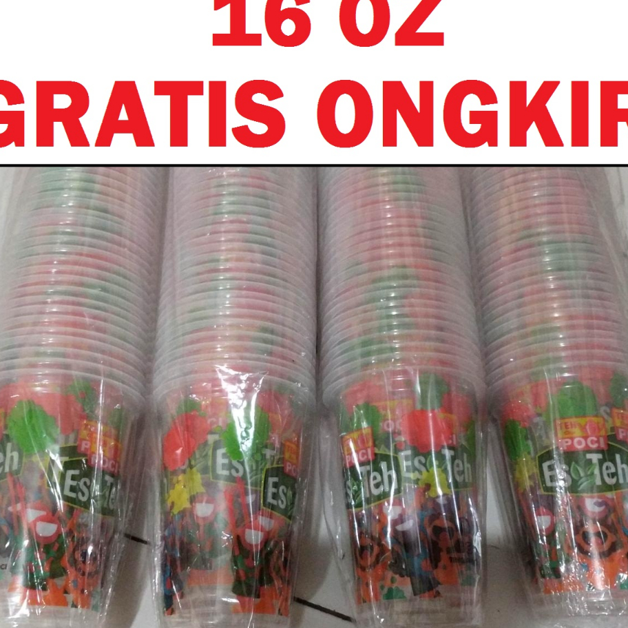 Terlaris tps- gelas teh poci 16oz SLOP isi 50 cup 16 oz, ASLI 100%.