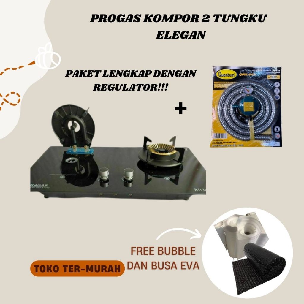 KOMPOR 2 TUNGKU TANAM KACA PROGAS TYPE  ELEGAN DAN SHISHU