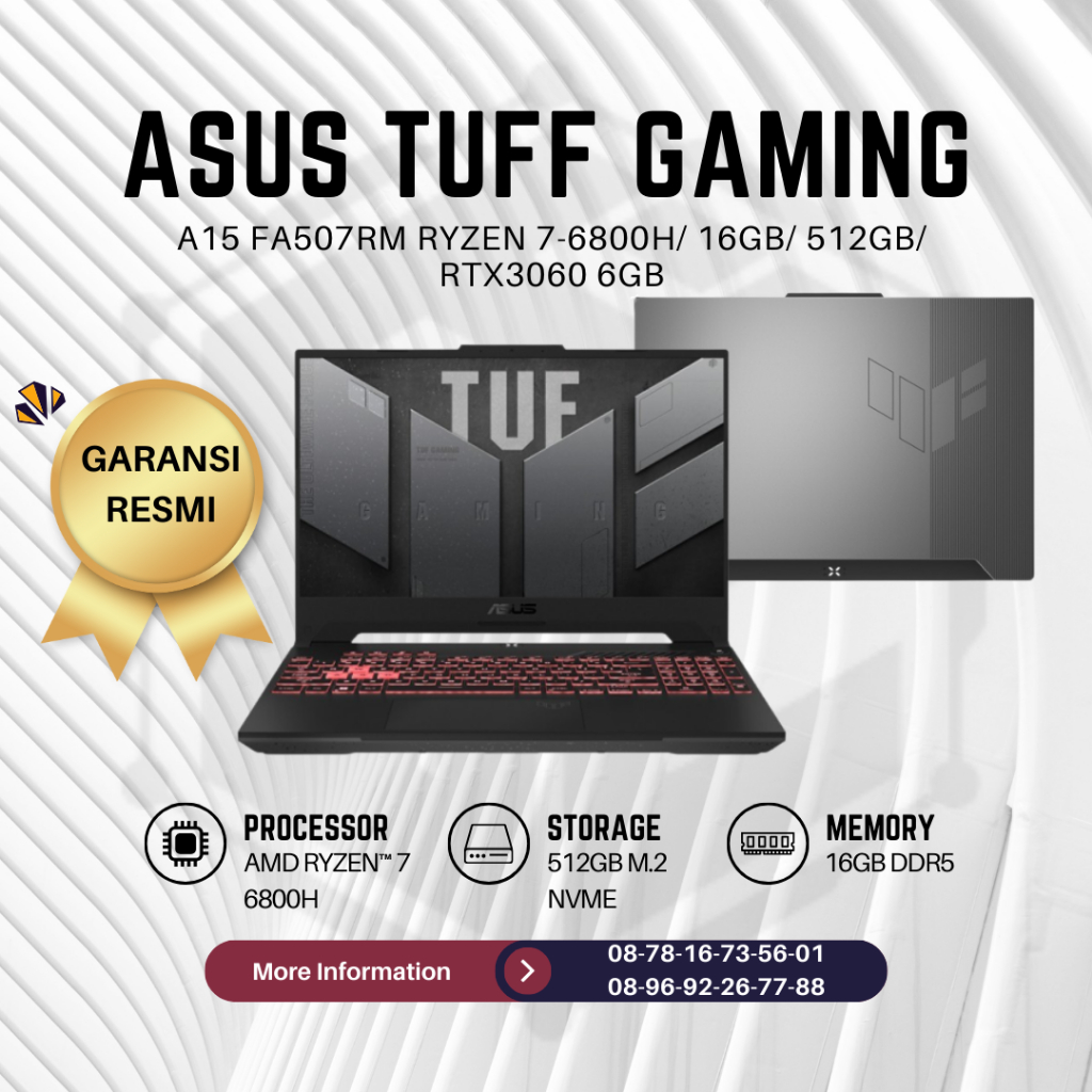 Laptop Asus Tuf Gaming A15 FA507RM RYZEN 7-6800H/ 16GB/ 512GB/ RTX3060 6GB/ OHS W11 Bergaransi Resmi