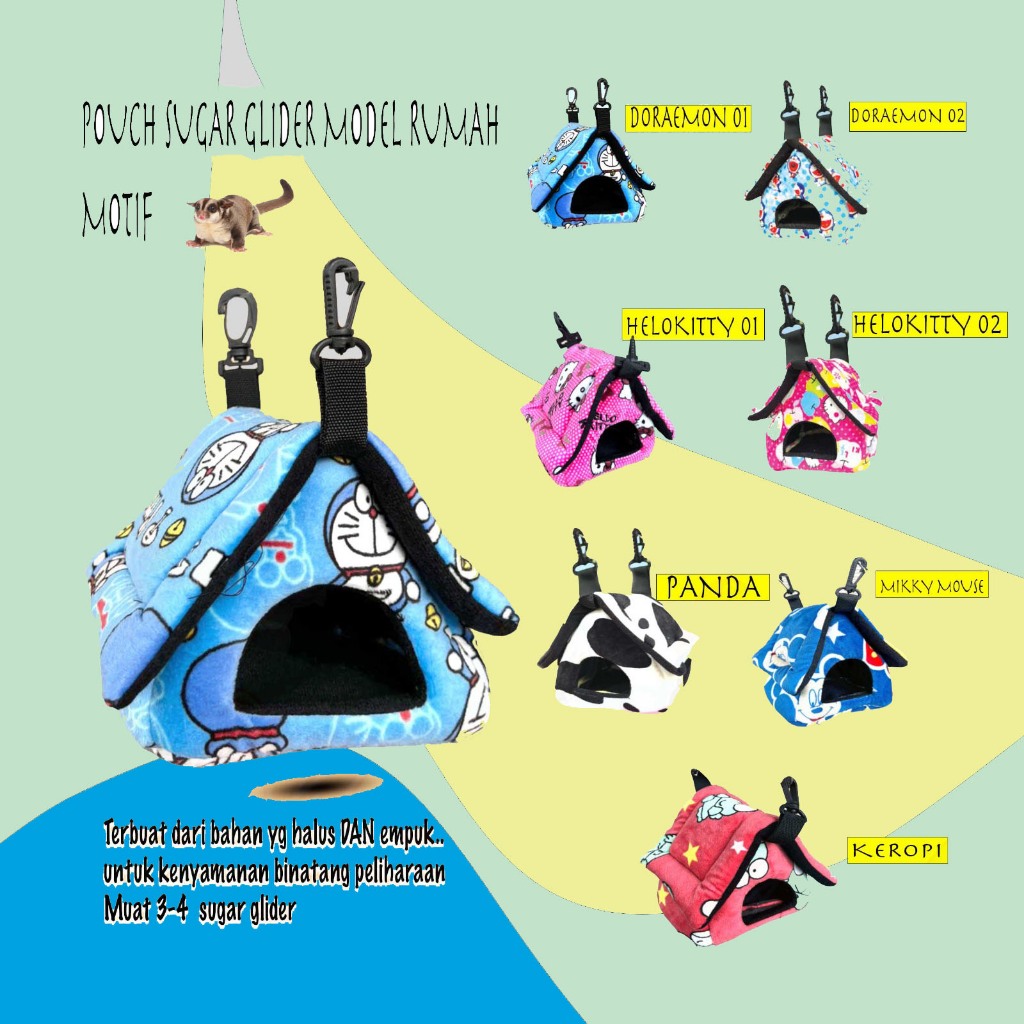 SLEEPING POUCH MODEL RUMAH KPR HEWAN SUGAR GLIDER, TUPAI TERBANG