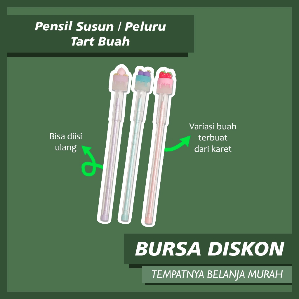 

Pensil Susun / Peluru Tart Buah Peach Lantu Benzia Bensia isi refill Pencil Susun Kue Biskuit