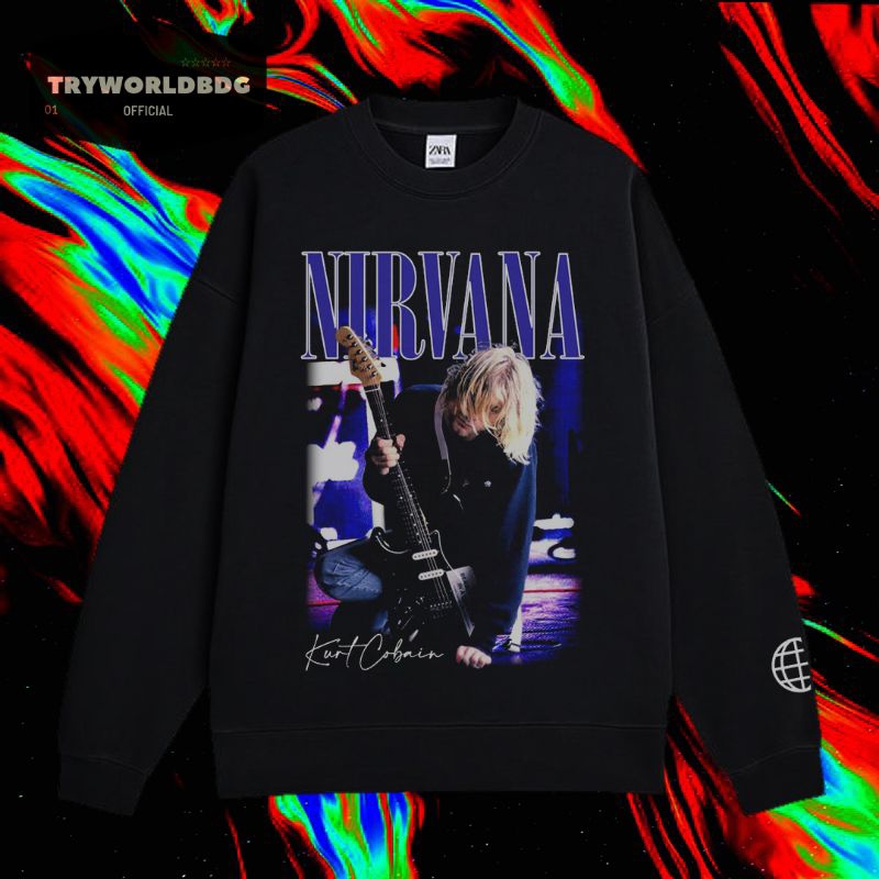 TRYWORLDBDG OFFICIAL "NIRVANA" CREWNECK | SWEATER | HOODIE | CREWNECK HITAM | CREWNECK BAND NIRVANA 