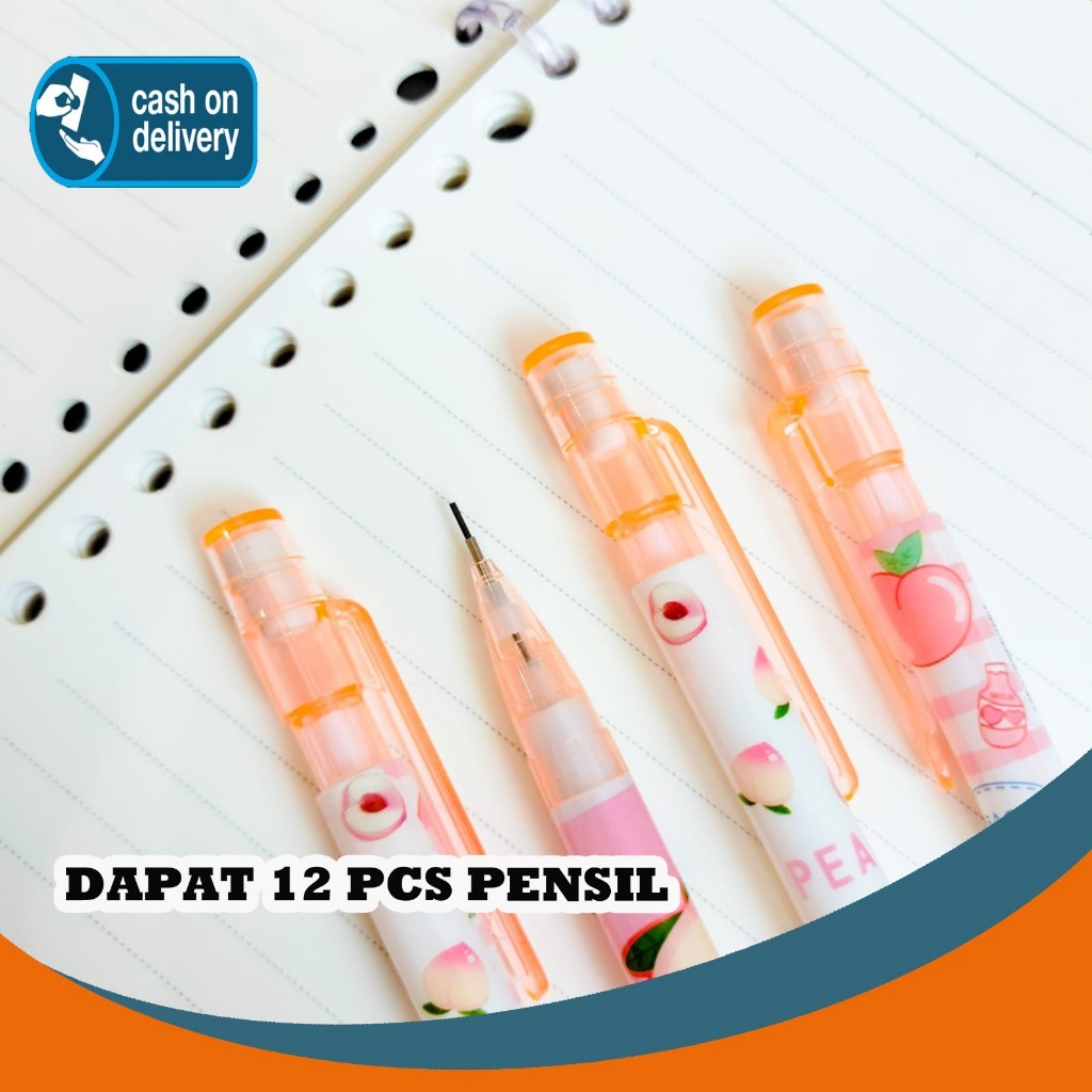

SELUSIN (12 PCS) PENSIL CETEK MEKANIK BUAH PEACH PCM-1028 PEACH FRUIT MECHANICAL KLIK CLICK KARAKTER UNIK MURAH PENCIL ALAT TULIS KANTOR SEKOLAH MURAH TERMURAH COD