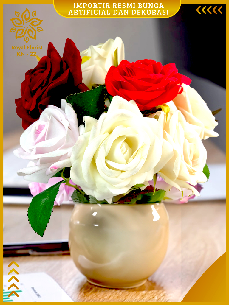 Bunga Mawar Bludru Import 1 Set [6 Tangkai]/Bunga Bouquet Mawar/Bunga Mawar Artificial (KN-22)