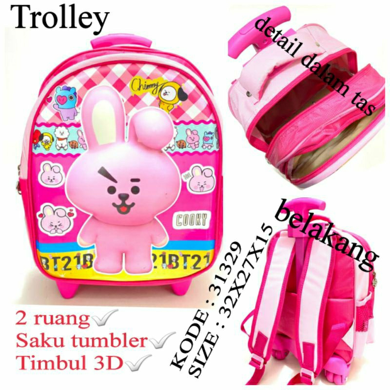Tas Koper Trolley Anak TK Paud Original Exspeed 31329 31541 31539 Warna Pink BT21 Mixue | Tas Trolle