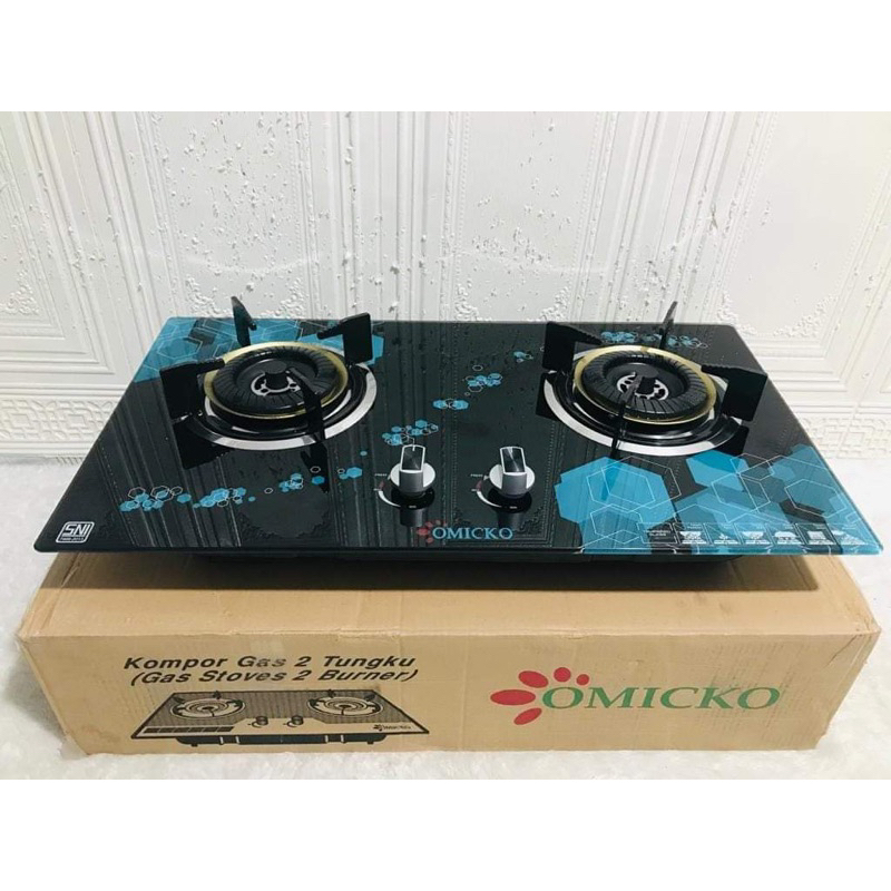 Kompor Gas Tanam Kaca Omicko 2 Tungku Bahan Kaca Berkualitas