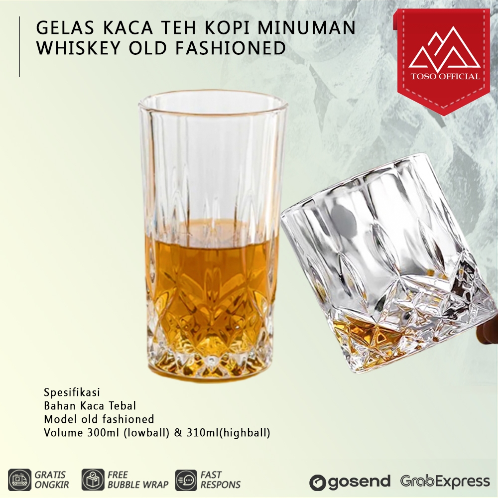 Gelas kaca teh kopi minuman whiskey Old Fashioned