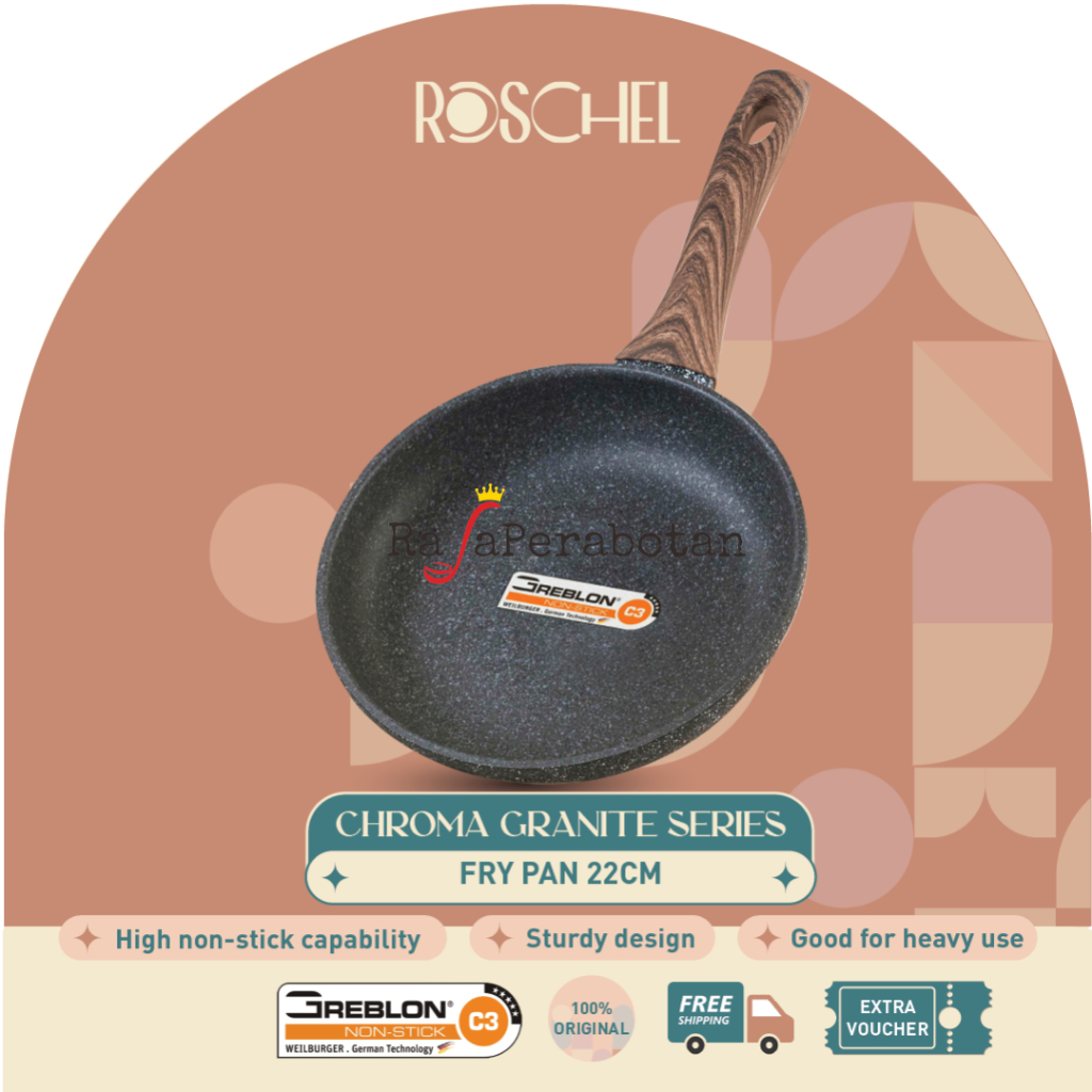 Roschel Chroma Granite Frypan 22cm Wajan Granite Anti Lengket