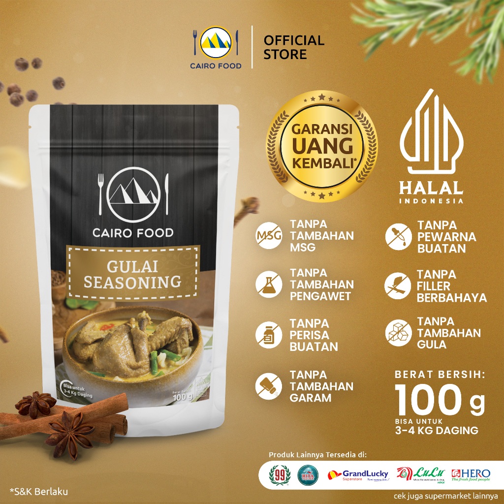 

Bumbu Gulai Sehat – Tanpa MSG, 100% Rempah Murni | Cairo Food - 100 gram