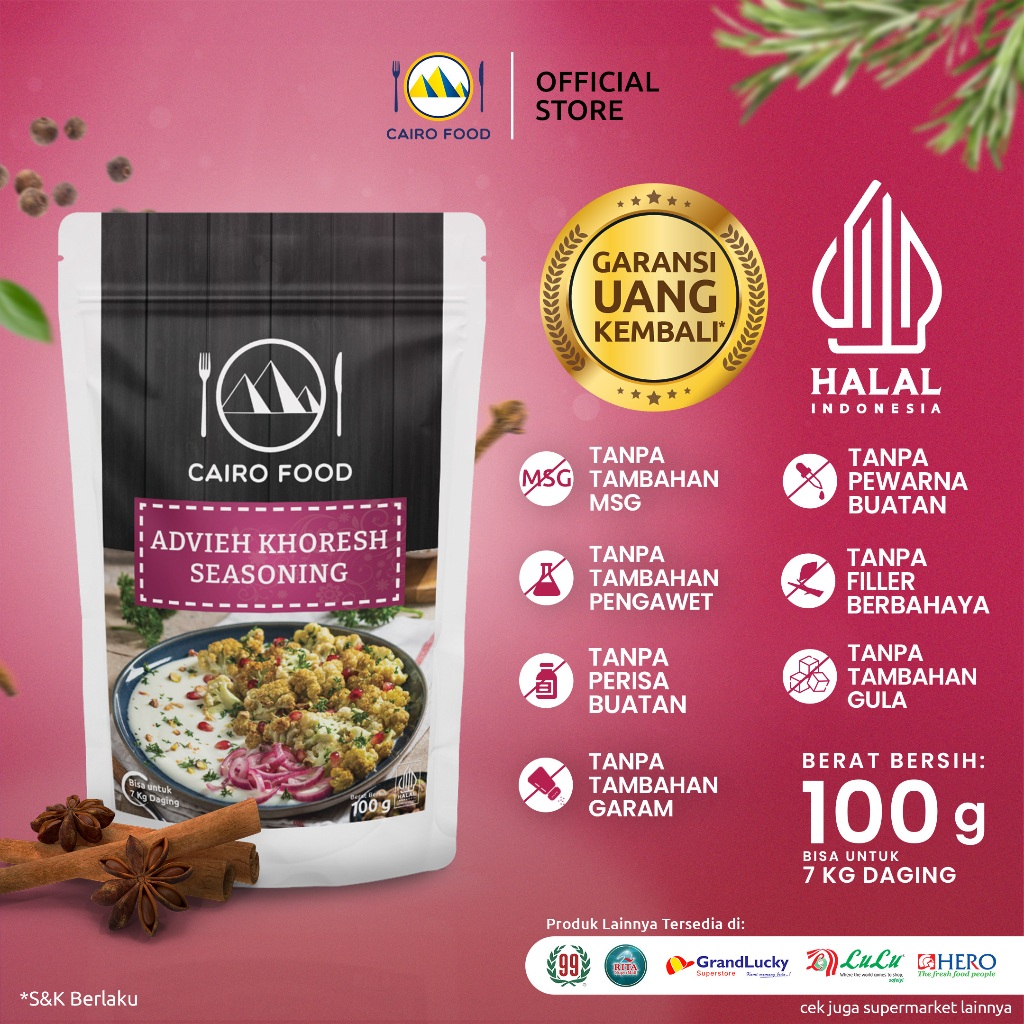 

Bumbu Advieh Khoresh Sehat – Tanpa MSG, 100% Rempah Murni | Cairo Food - 100 Gram