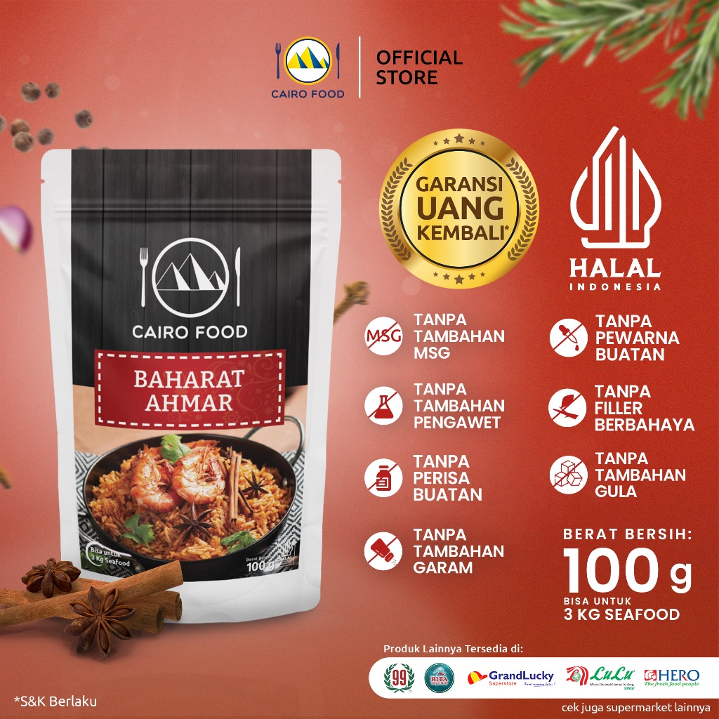 

Bumbu Baharat Ahmar Sehat – Tanpa MSG, 100% Rempah Murni | Cairo Food - 100 Gram