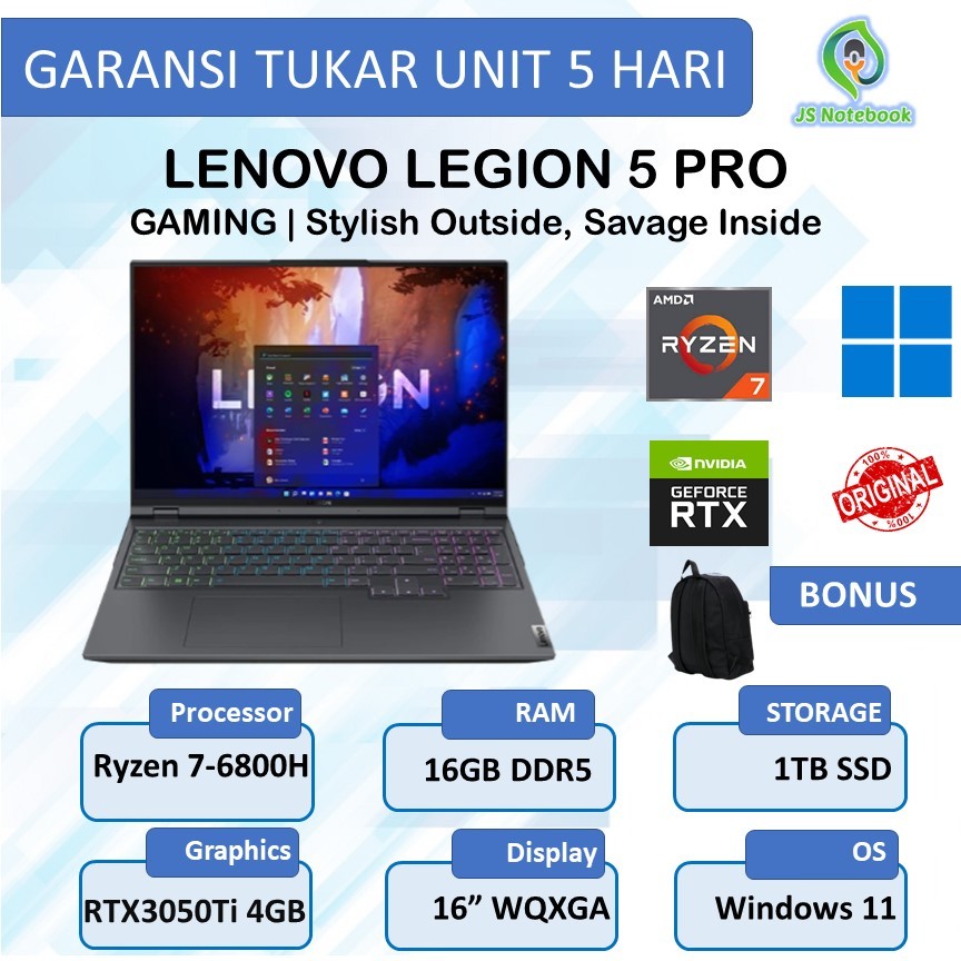 Lenovo Legion 5 Pro RTX3050Ti 4GB Ryzen 7-6800H 16GB 1TB SSD Win11