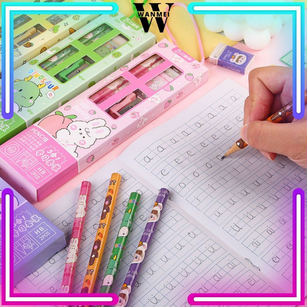 

WM Pensil Set 5IN1 Karakter Lucu / Paket Staionery Kids / Paket Lengkap Pencil Penggaris Penghapus Rautan Motif Unik / Peralatan Sekolah Anak PAUD TK SD SMP Cocok Untuk Hadiah Souvenir Pesta Ulang Tahun / School Supplies Gift Eraser Ruler