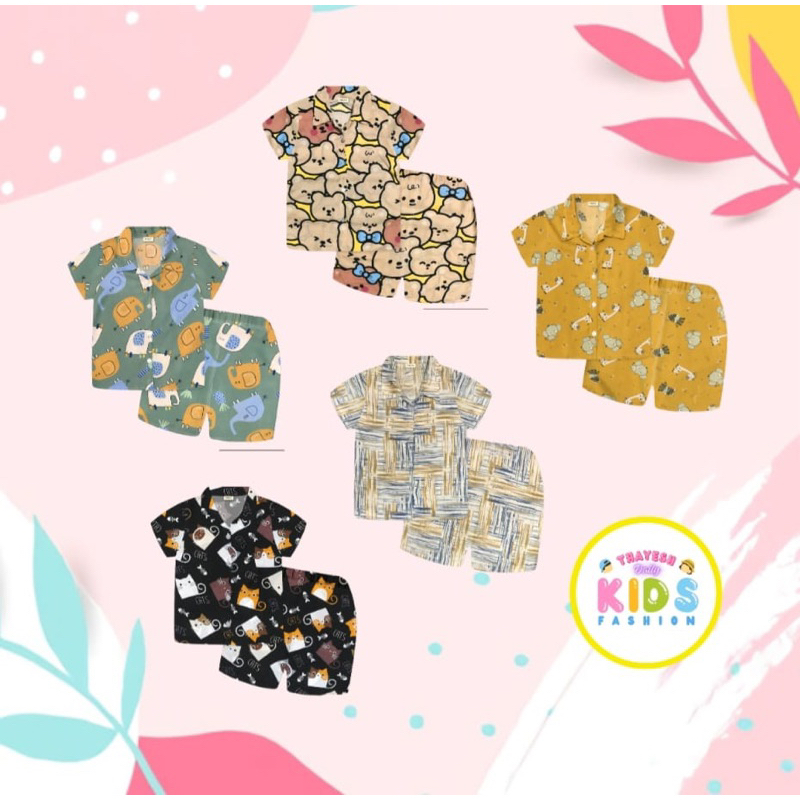 Setelan One Set Piyama Celana Pendek Anak Laki-laki Perempuan Katun Rayon 1-6 tahun