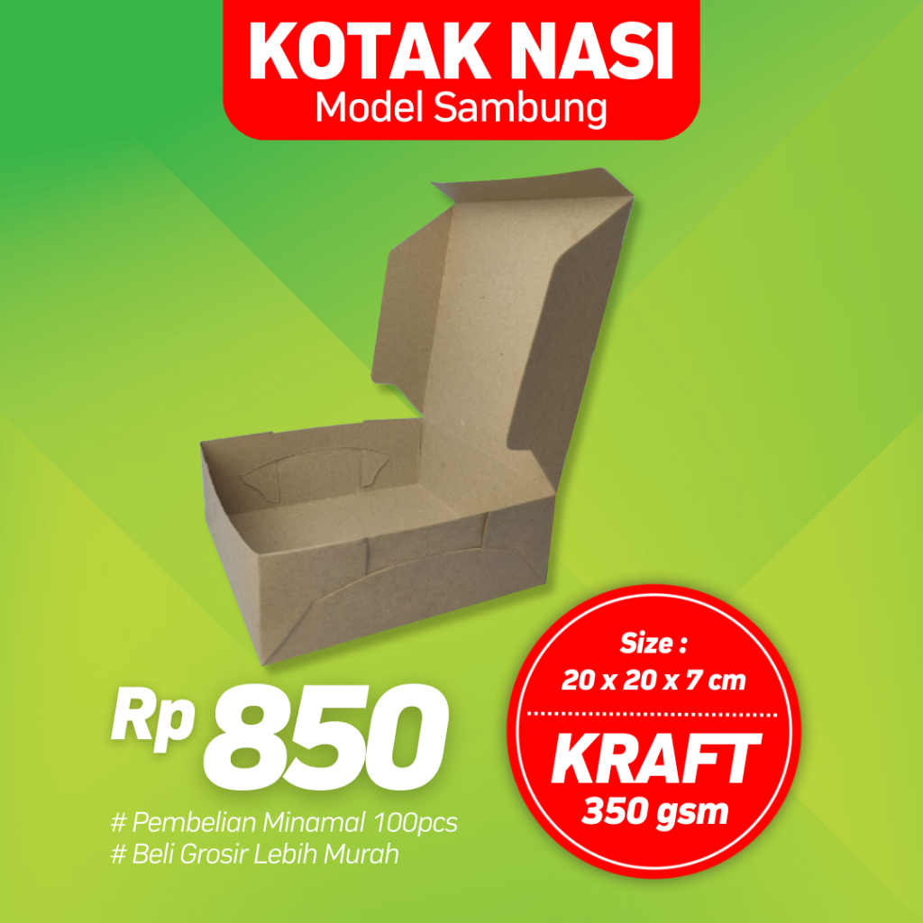 

Kemasan Paper Box Nasi / Kue Kraft 350 gsm 20x20x7 cm