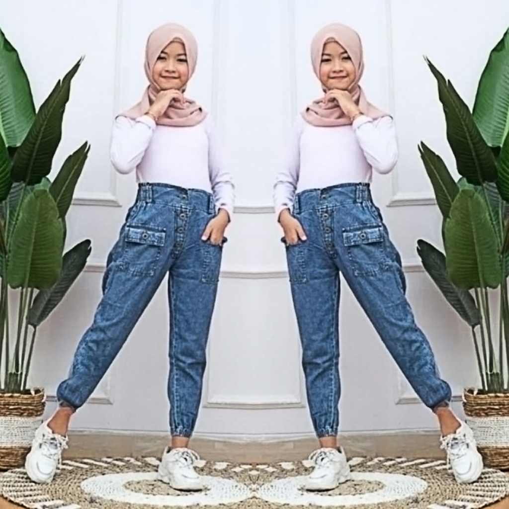 Celana Joger Anak Perempuan 12 Tahun Jeans Tebal Premium Korean Syle Import
