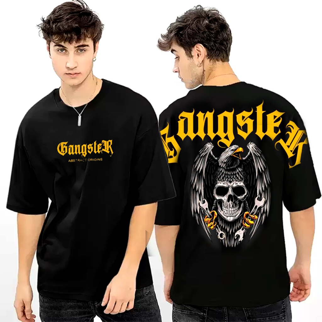 Baju Kaos Tshirt Atasan Distro Pria Terbaru Lengan Pendek Motif GANGSTER Hitam Sablon Bergambar Paka