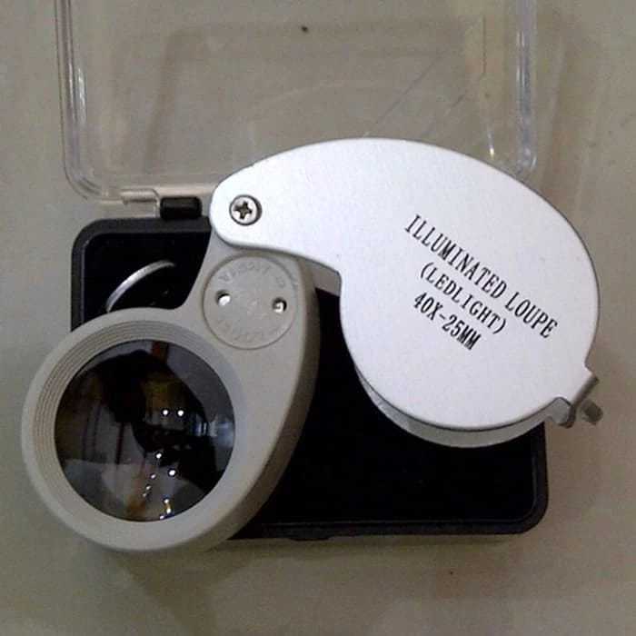 Kaca Pembesar 40X25mm Loupe Geologi Dengan Lampu LED