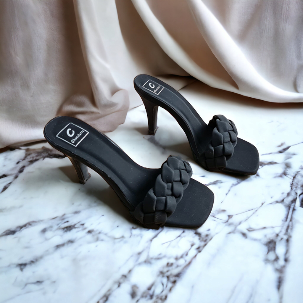 Sandal Hak High Heels Wanita Tinggi 9cm Hels Hitam Putih Sendal Hak High Heels Heel Hils Hells Hills