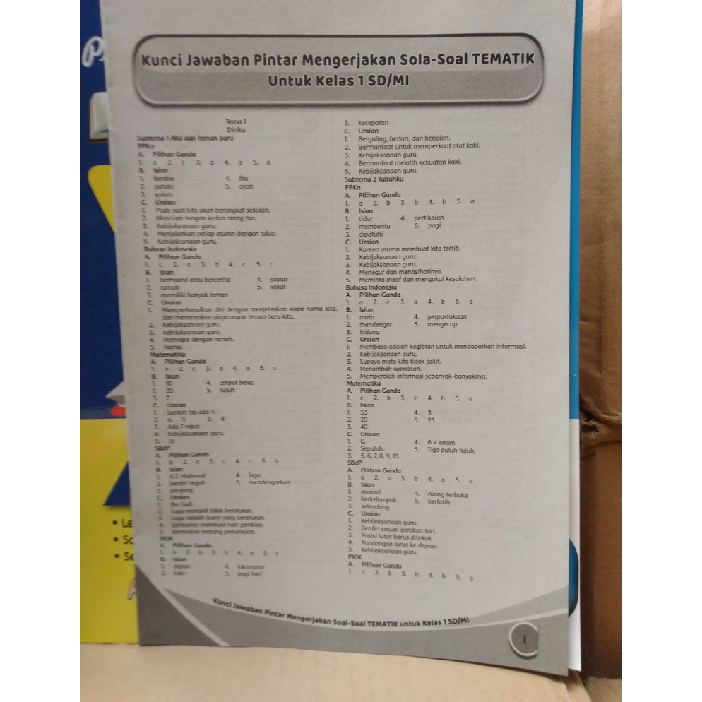 Terlaku. Soal - Soal Tematik Pintar Mengerjakan Soal-soal Tematik SD/MI Kelas. 1 - 6 46
