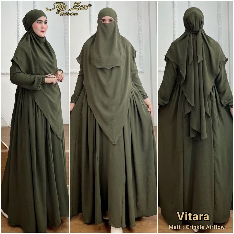 AJE ZAS - Gamis Daily Syar'i Jumbo Kode-VITARA Bahan Crinkle Airflow