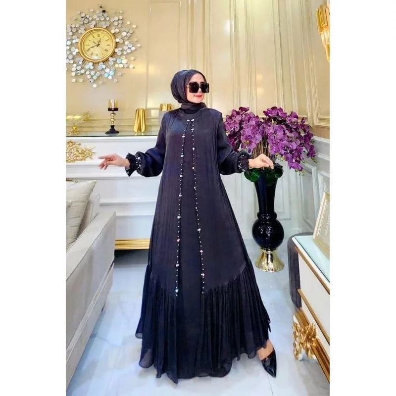 TERBARU Gamis Pesta Mewah Elegan Baju Gamis Santorini Shimer Silk Premium Baju Kondangan Jombo Dress Putih Muslim Fashion Wanita Lebaran Dress Amira Variasi Payet Mutiara