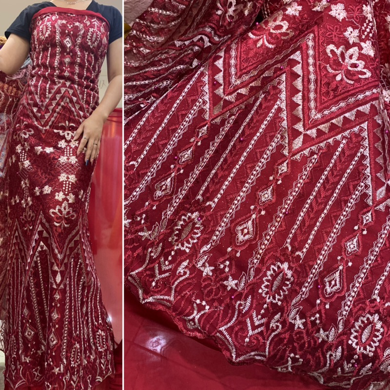 Tulle Embordir Pearl Glitter / Bahan Kain Tulle Embordir Pearl Glitter