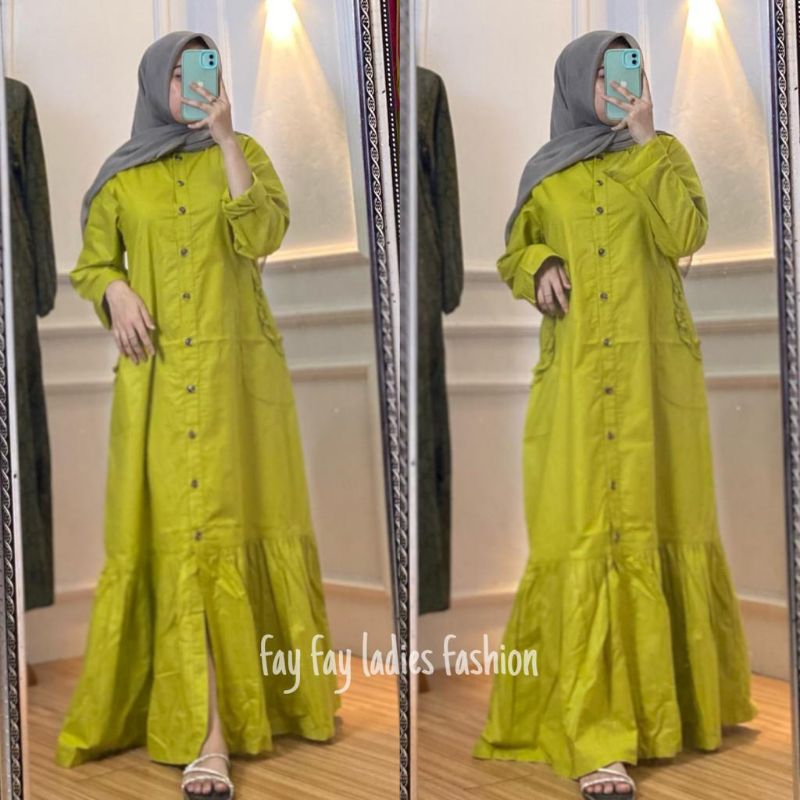 Baju Gamis Polos Katun Paris Model Duyung Kerut Bawah