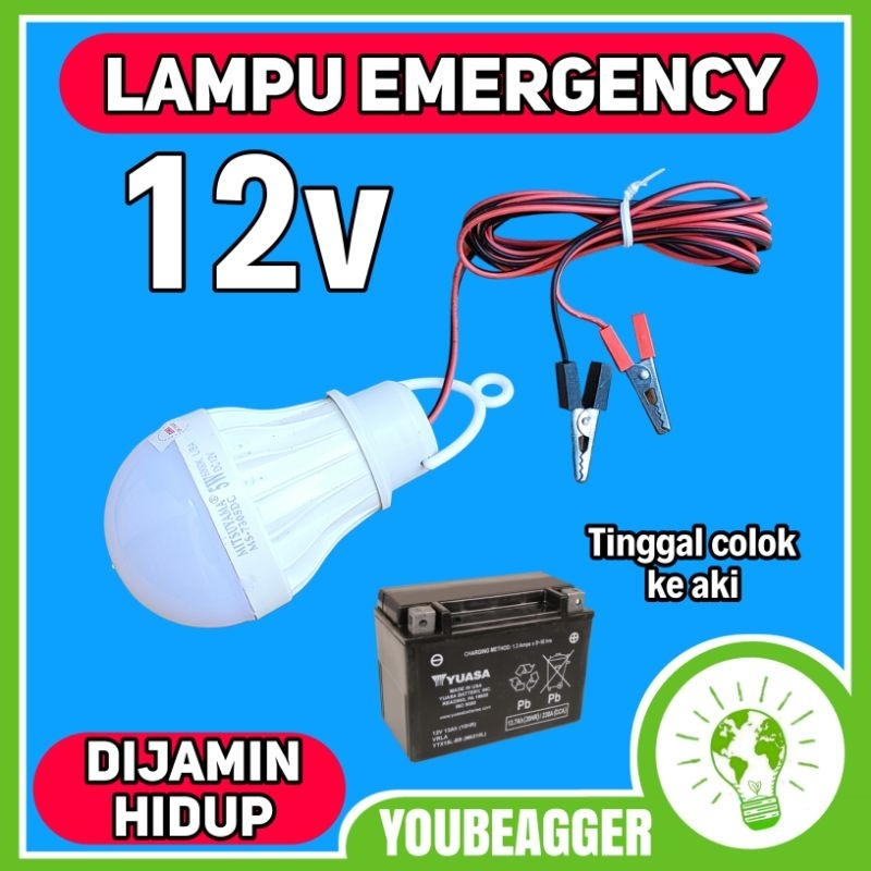 Lampu emergency 12v Dc tinggal colok ke aki