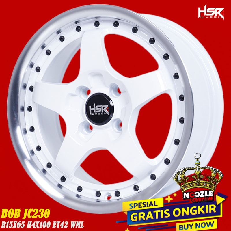 Velg Mobil Ring 15 Buat Brio Agya Lubang 4 PCD 100 Pelek Racing HSR R15 Putih