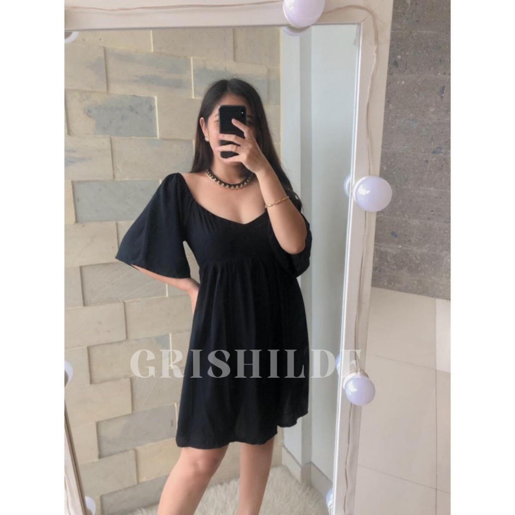 AURA Dress Sabrina Korean Style Jumbo Wanita Dres Big Size Gaun Casual A Line Lengan Panjang Oversiz