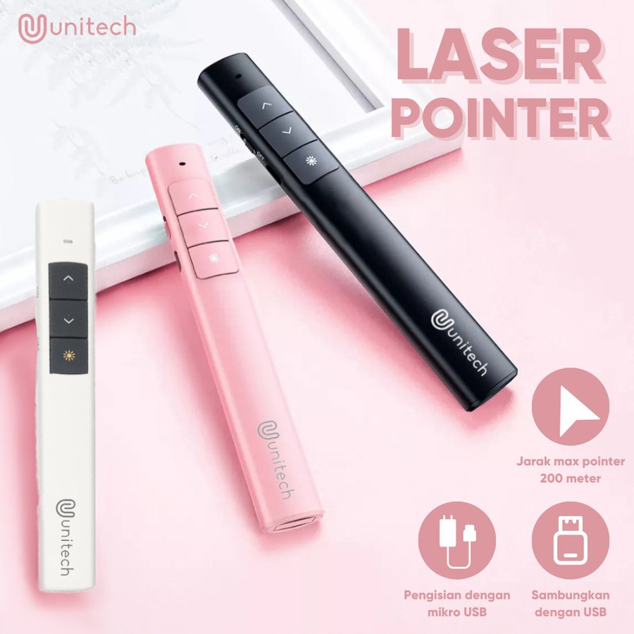 Unitech Laser Pointer Wireless Alat Presentasi Pen Kontrol Pink Putih