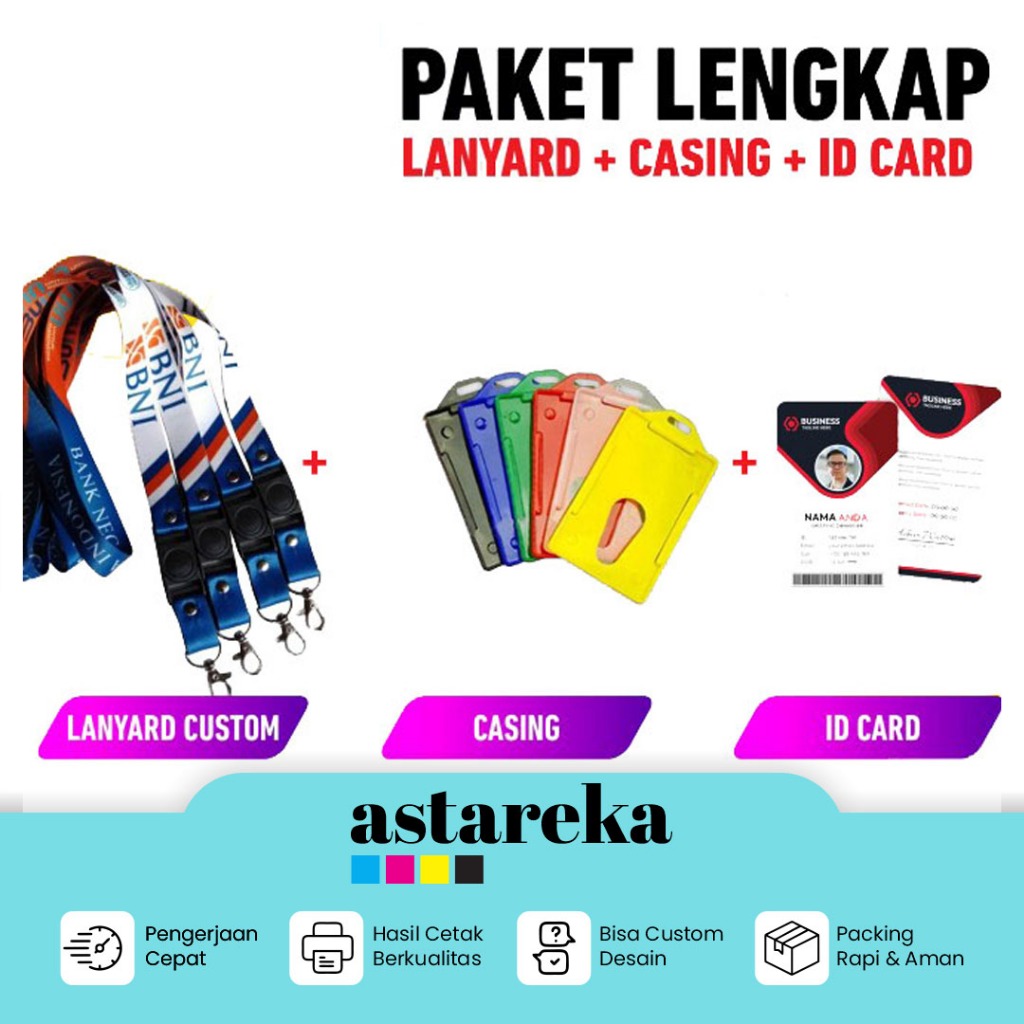 

Paket Lanyard Custom Cetak Tali ID Card Name Tag Sablon Bahan Premium Full Color
