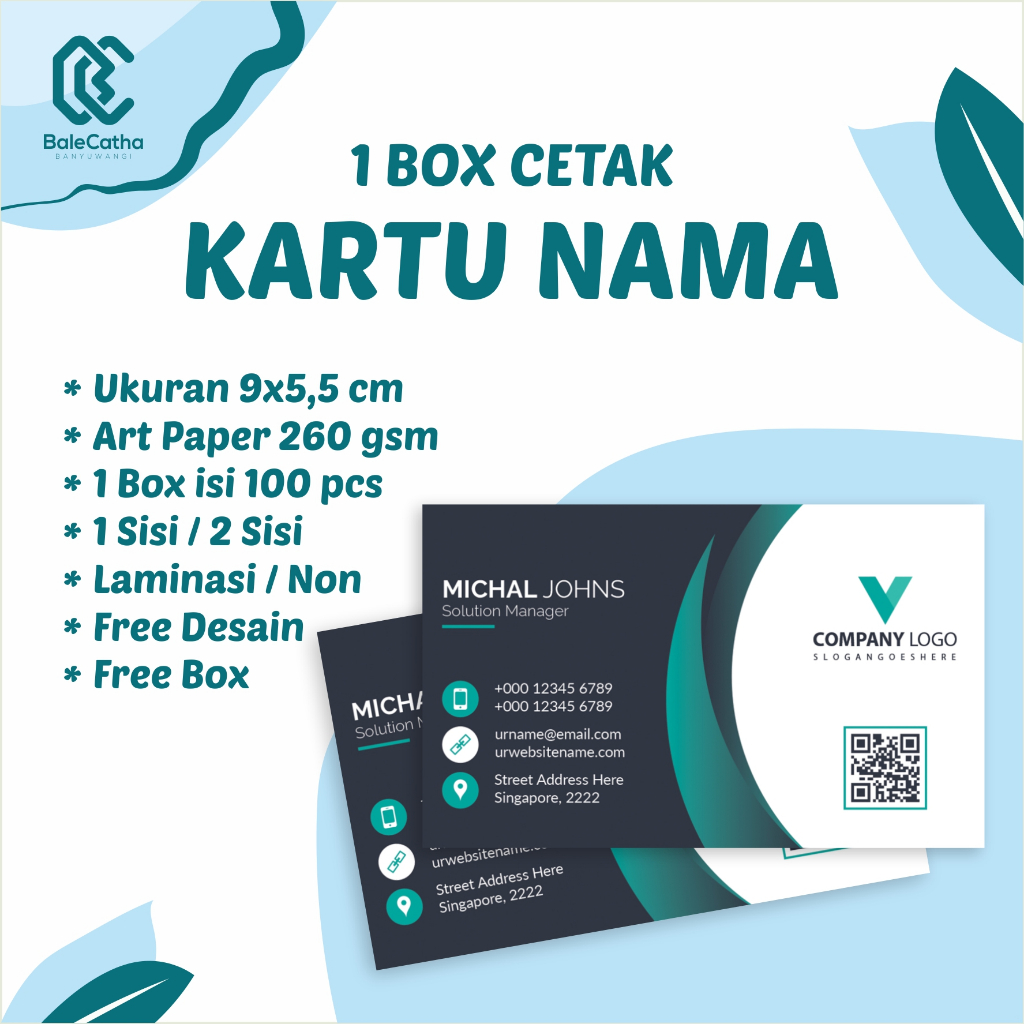 

(100 pcs) KARTU NAMA 1 BOX | Art Paper 260gsm, Free Desain, Free Box