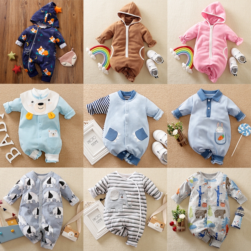 Jumper Bayi Kancing Hoodie Onesies - Newborn Baby Romper Button up Jumpsuit