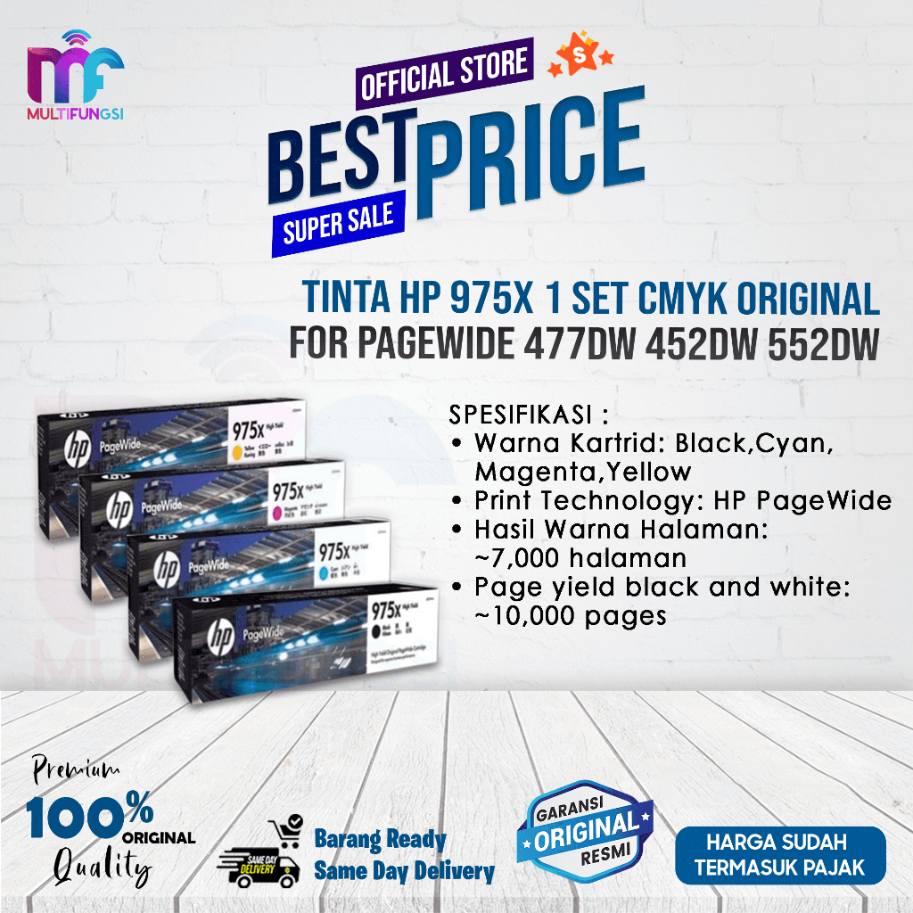 Tinta HP 975x 1 SET CMYK Original For PageWide 477dw 452dw 552dw