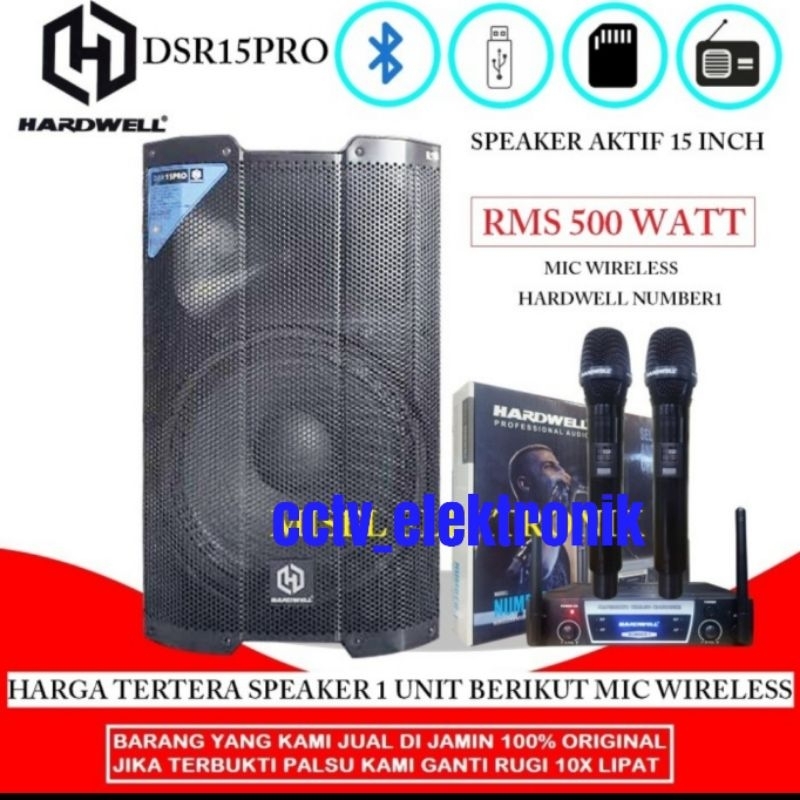 Speaker Aktif HARDWELL 15 INCH HARDWELL DSR 15 PRO SPEAKER BLUTOOTH KARAOKE MIC WIRELESS HARDWELL NU