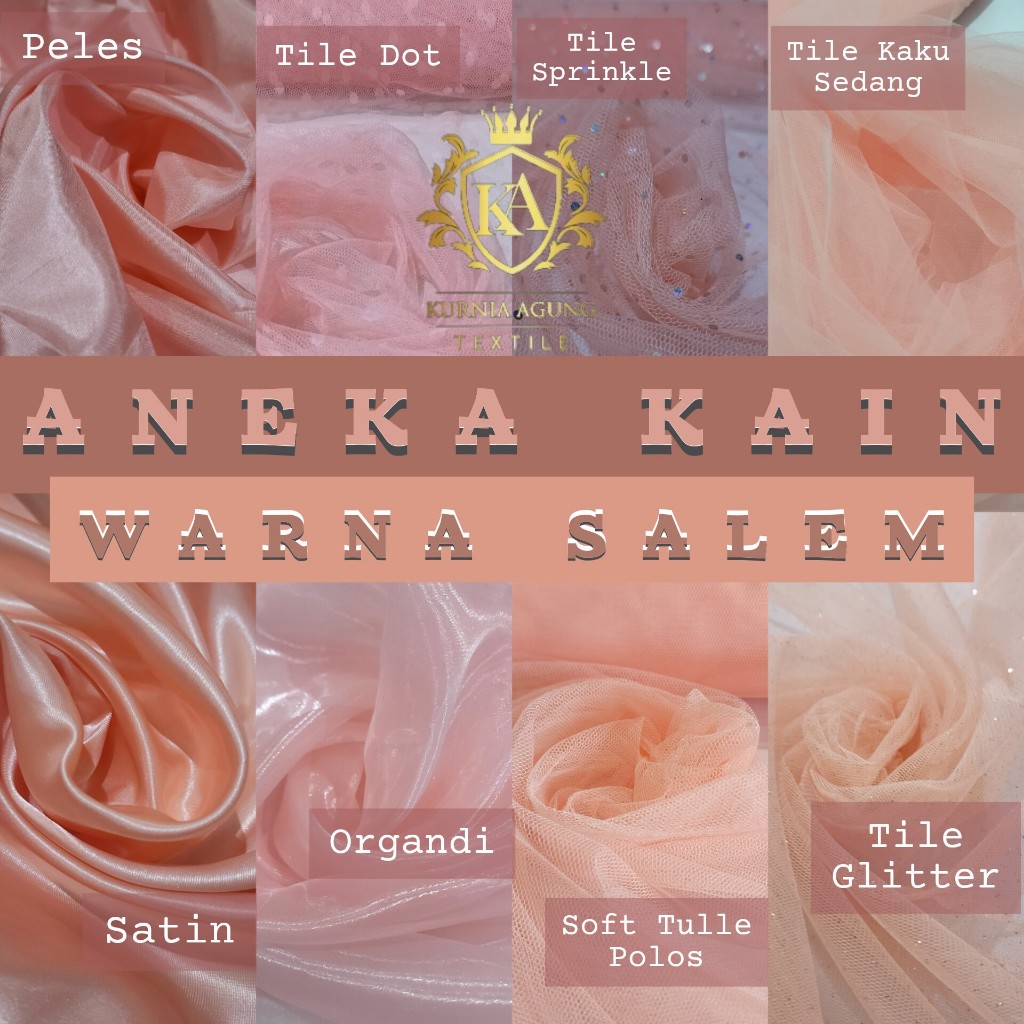 Bahan Multi Kain Satin Velvet Peles Polos Organza Soft Tulle bridesmaid Warna SALEM Meteran Super Pr