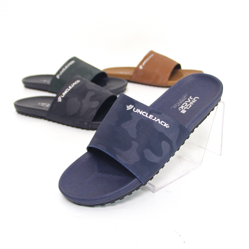 Sandal Kulit Pria Kekinian UNCLEJACK Sandal Slide Pria Kasual Army - Rubicon Series