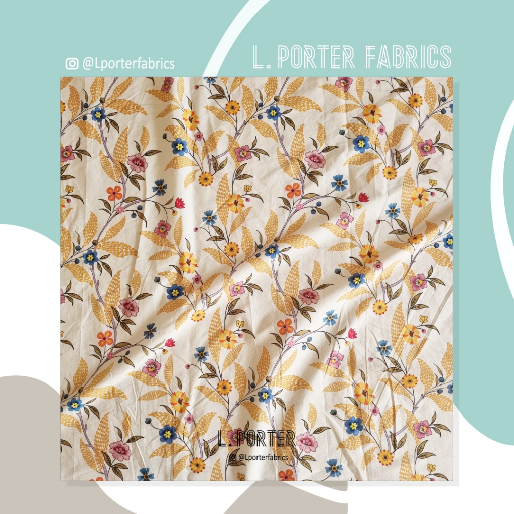 Kain L. Porter Fabrics Katun Poplin Motif Golden Wheat / Kain Katun Poplin Print / Kain Katun Adem/ 