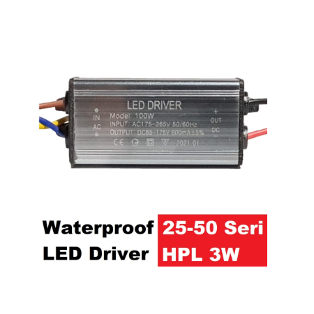 LED driver waterproof 100W 600 mA rangkaian seri 25-50 HPL 3W 600mA