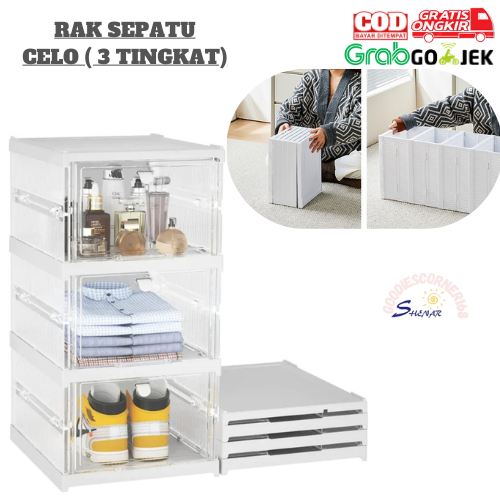 BISA COD RAK SEPATU SANDAL 1X3 BOX SEPATU LIPAT ANTI DEBU LEMARI TRANSPARAN SUSUN PORTABLE RAK KOSME