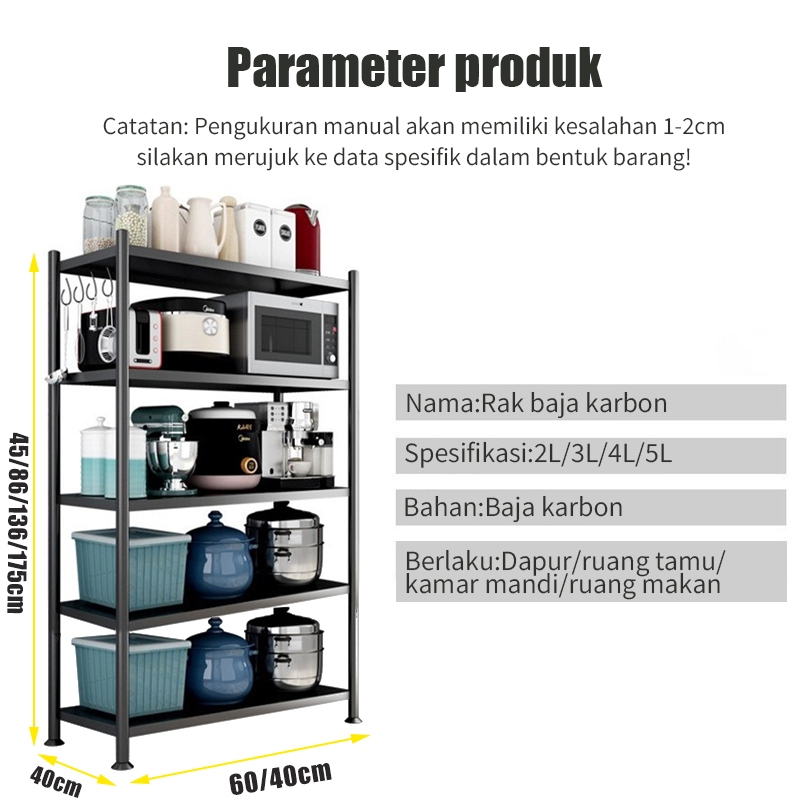Descend Rak Susun Serbaguna Dapur Stainless Steel Rak Dapur Multi-Lapisan Rak 5 Susun Penyimpanan