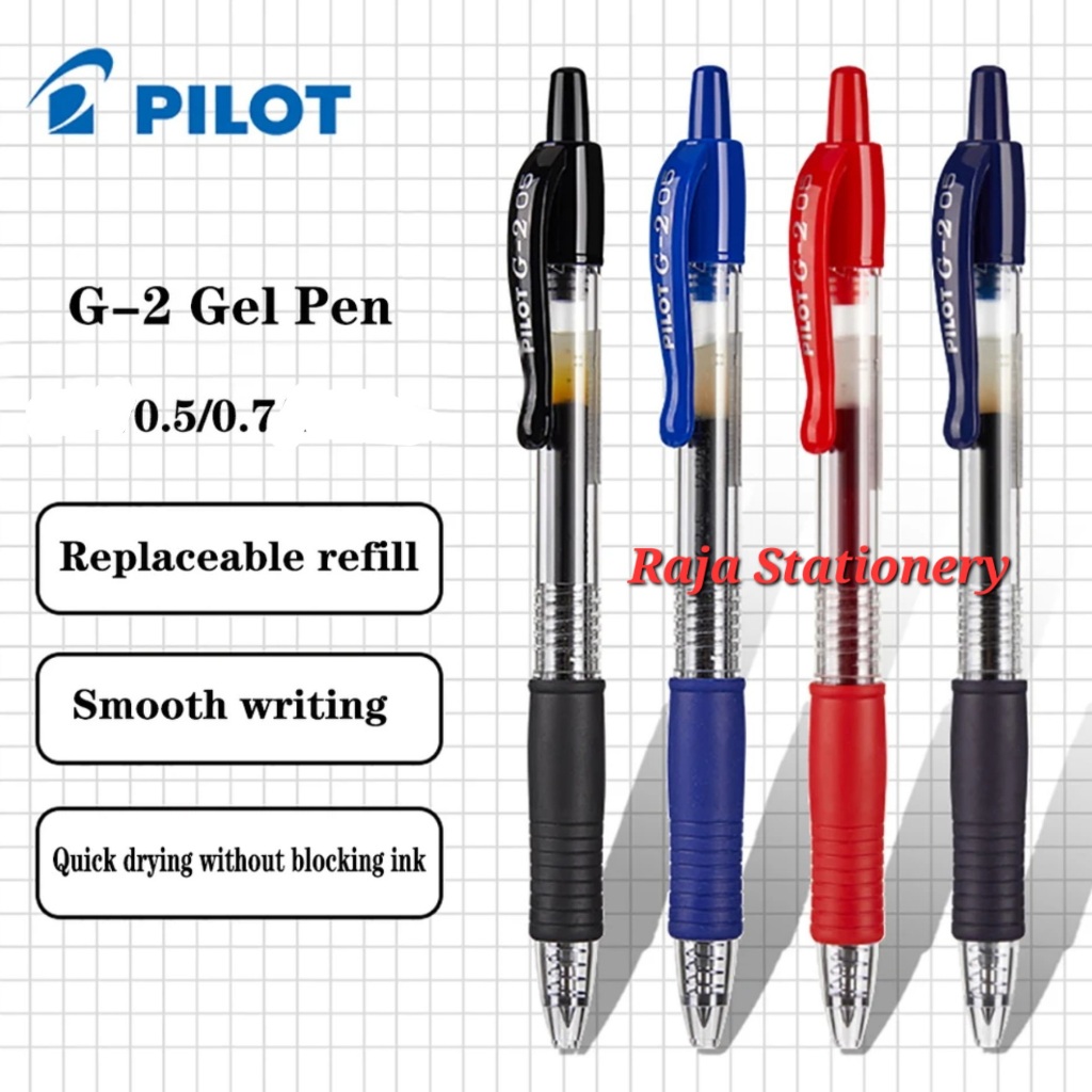 

Pilot Pen G2 0.5 0.7 Gel Clicker BLACK BLUE RED / Pen Pilot G2 Hitam Biru Merah Cetek