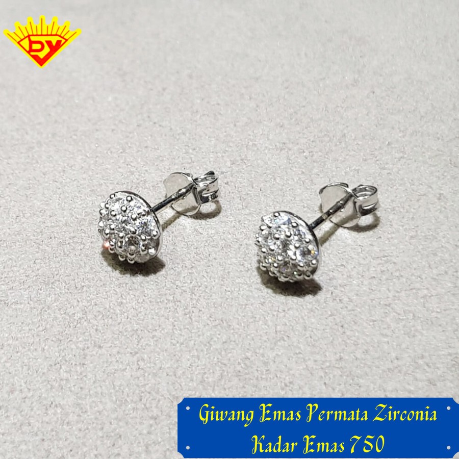 Giwang Emas Putih Permata Zirconia 530 Kadar 750