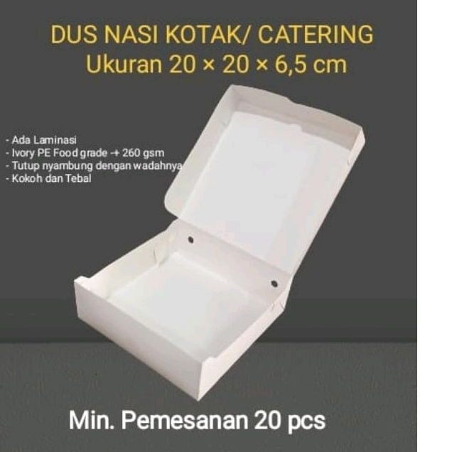 

Dus Nasi 20×20/ Dus Catering Ivory / Kotak Nasi Ivory Putih/ Laminasi/ Kokoh