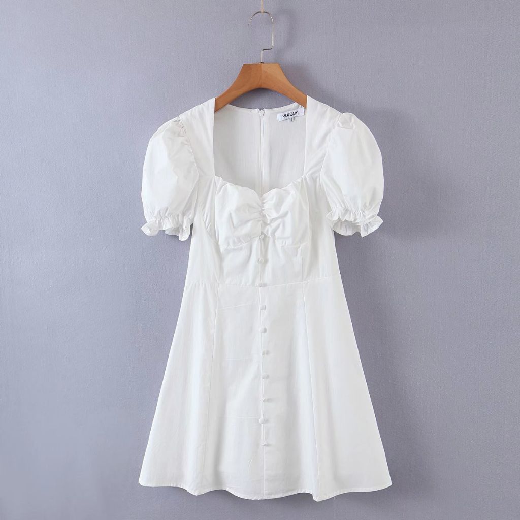 Mini Dress Wanita Polos Lengan Pendek Warna Putih Summer Korean Lovely Dress
